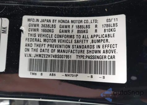 2011 Honda Insight Ex z USA, uszkodzony, nr VIN JHMZE2H74BS007951